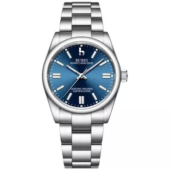 [BUREI] Women s Analog Waterproof Quartz Couple Watch Popular Simple Silver Blue Luminous Watch