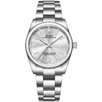 [BUREI] Women s Analog Waterproof Quartz Couple Watch Popular Simple Silver Luminous Watch