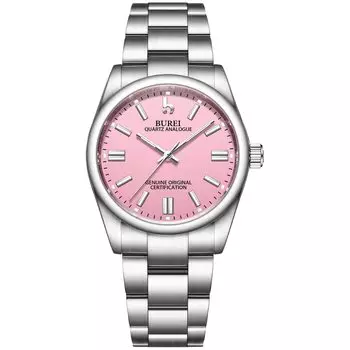 [BUREI] Women s Analog Waterproof Quartz Couple Watch Popular Simple Silver Green Luminous Watch