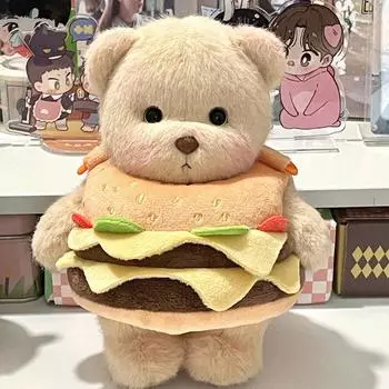 Burger Bear Stuffed Crossbody Bags Cartoon Plush Backpack Dress-Up Animal Doll Lovely Bag For Photo Props 01