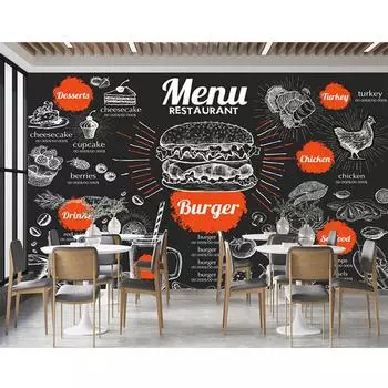 Бургер настенная роспись Европейский ретро гамбургер фаст-фуд обои подходит для ресторана закусочная Гамбург роспись 200 cm(W) x 140 cm(H)