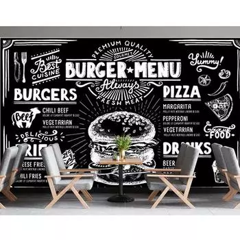 Бургер Настенная роспись Пицца Картофель фри Напитки Обои Декор для стен Бары Рестораны Кафе Пабы Гамбург Настенная роспись 200 cm(W) x 140 cm(H)