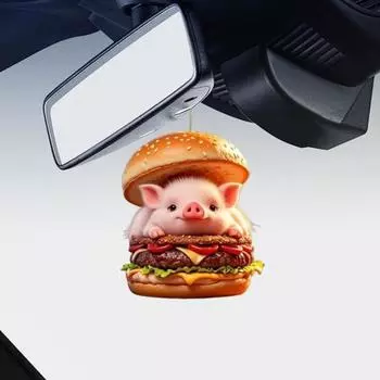 Burger Piggy Car Pendant 2D Flat Acrylic Hanging Decorations Car Interior Decor Backpack