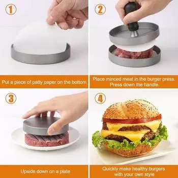 Burger Press Non-Stick Hamburger Patty Maker with Wax Paper Aluminum Burger Maker for Kitchen BBQ Grill Hamburger Mold чёрный