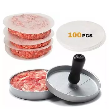 Burger Press with 100 Patty Papers Set BPA Free Non-Stick Hamburger Patty Maker Mold for Kitchen Grill Dishwasher Safe