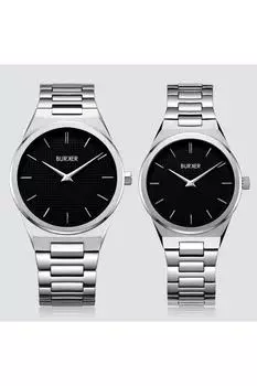 Burker Adam & Eve Серебристо-черные двойные наручные часы