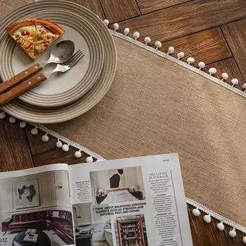 Burlap Table Runner 12 x 108 Inches Farmhouse Tassel Rustic Wedding Aisle Decor for Birthday Baby Shower Coffee Table Decoration 30X120cm 1pc