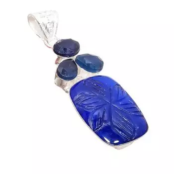 Burmese Sapphire Gemstone Handmade 925 Sterling Silver Jewelry Pendant 2.56 AH-5210 2.17 синий