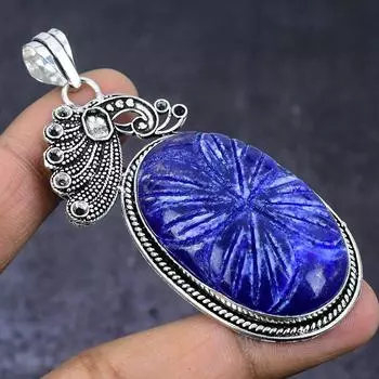 Burmise Sapphire Gemstone Handmade 925 Steling Silver Jewelry Pendant 2.96 R0q67