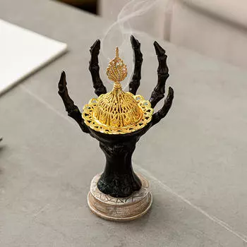 Burner Holder Birthday Gift Skeleton Hand Craft Tabletop Decoration Censer for Living Room Dining Black