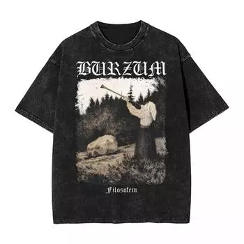 Burzum Blow The Trumpet Washed Футболки Streetwear Hip Hop Casual Футболки для женщин Унисекс Короткий рукав Harajuku Лето L чёрный