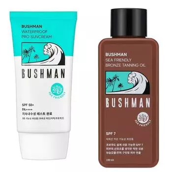 Bushman Waterproof Pro Sun Cream SPF50 PA++++ 50g + Bushman Sea Friendly Bronze Tanning Oil SPF7 190ml, 1 set
