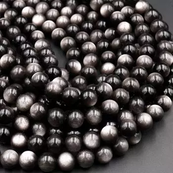 Бусина из натурального серебряного обсидиана класса ААА, круглая бусина 6 мм, 8 мм, 10 мм, 12 мм, великолепная черная серебряная блестящая бусина, превосходное качество, целая нить 15,5 4MM