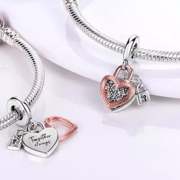 Бусина из розового золота, сверкающие цветы и сердца из серебра 925 пробы с подвесками, подходят для оригинального модного браслета своими руками