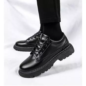 Business Black Leather Shoes Men Hong Kong Style Low-top Men Shoes Young Men Casual Shoes Fashion Shoes 40 чёрный