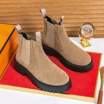 Business Brown Suede Men s Chelsea Boots Plus Size 46 Lightweight Platform Boots For Man Autumn Winter Round Toe Ankle Boots Man 38