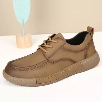 Business casual leather shoes men s 2025 spring new British fashion trend thick-soled breathable retro leather men s shoes 38 чёрный