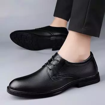 Business casual men s leather shoes gentleman Shoes Lace Up Men Minimalist versatile Comfortable Fashion Office Footwear Male 38 чёрный