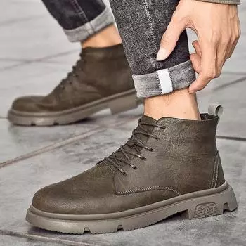 Business Dress Footwear Casual Genuine Leather Leather Lace-Up Shoes British Style Chelsea Boots Men Versatile Male Ankel Boots 38 чёрный