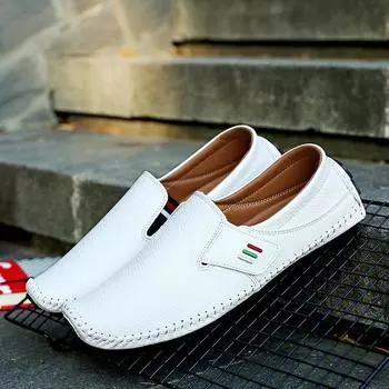 Деловые туфли на плоской подошве без застежек, повседневные мужские мокасины, удобные мягкие туфли для вождения, большие размеры 45 белый