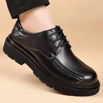 Business Genuine leather men s shoes Versatile classic style Daily office Outdoor leisure party Quality Wedding Groom Shoes 38 чёрный