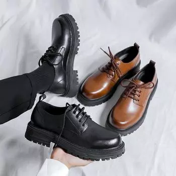 Business Lace Up Leather Shoes Thick Soles and Wear-resistant Work Shoes Men Shoes Casual Genuine Leather Fashion Outdoor Shoes 38 чёрный
