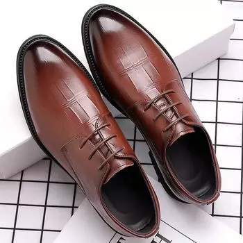 Business Leather Shoes for Men Suit Shoes Party Men Dress Shoes Black Brown Lattice Comfortable Wedding Basic Shoes Men Loafers 38 чёрный