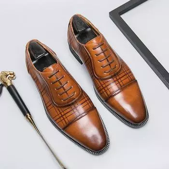 Business Men Leather Shoes Formal Dress Shoes Casual Oxford Shoes Career Manager man Work Moccasins Luxury Printed Brogue Shoes 38 светло-коричневого