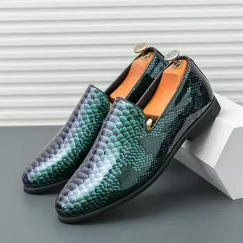 Business Men Loafers Green PU One-foot Casual Comfortable and High-end Small Leather Shoes for Office and Social Use Size 38-46 38