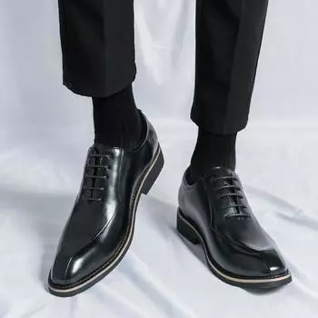 Деловые мужские кожаные туфли Классические джентльменские туфли для улицы Модные вечерние повседневные офисные туфли для взрослых свадебные коричневые туфли для официальных мероприятий 38 чёрный
