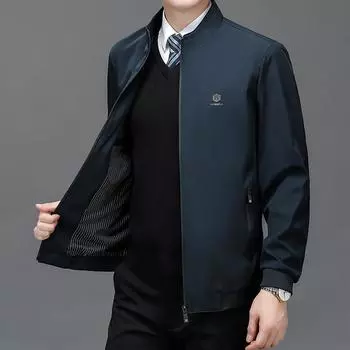 Business Middle-aged Spring and Autumn Casual Jacket Jacket Men s Top Middle-aged and Elderly Baseball Collar Clip M