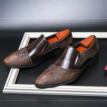 Business Point-toe Leather Loafer Shoes for Men Formal Dress Slip-On Fashion British Style Shoes Brock Men Shoes Plus Size 38-48 38 чёрный