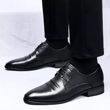 Business pointed men s leather shoes Fashionable gentleman minimalist style Party daily office wedding dress Hot selling shoes 38 чёрный