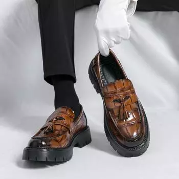 Business Tassel Loafers Shoes Slip on Casual Thick Bottom Leather Black Dress Party Shoes Boat Loafers For Man Fashion Moccasins 38 чёрный