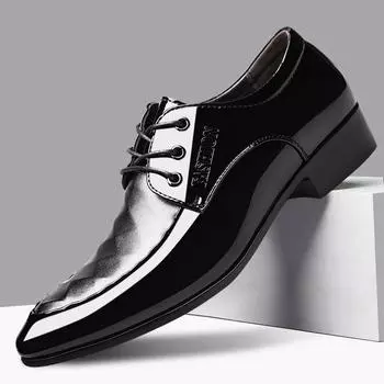 Business Trend Dress Shoes 2024Daily White Men Shoe New Flat Flat Men Leather Shoe Shiny Pointed Large Casual Shoes Wedding Shoe 38 чёрный