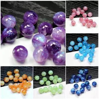 Бусины 12 мм DIY Браслет 25 Шт. Изящные Сверкающие Бисеры Материал Цепочка Для Телефона Креативное Изготовление Ювелирных Изделий Прямое Отверстие Смола Синий Эффект Звездного Неба Круглый оранжевый