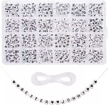 Бусины алфавита BetterJonny 1200 шт. бусины с буквами 7x4 мм с 1 рулоном эластичной нити акриловые бусины с буквами набор аксессуаров ручной работы своими руками прибл.. A-Z