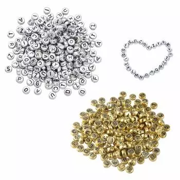 Бусины алфавита BetterJonny 600 шт. 7x4 мм, искусственный металл, 2 цвета, бусины алфавита, акриловые бусины для изготовления украшений, детских поделок, браслетов с именами, прибл.. & & &