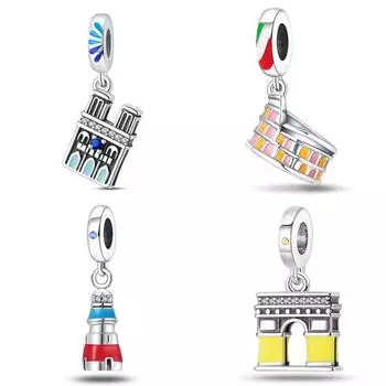 Бусины для браслета с подвеской из белой меди и посеребренной стали серии «Архитектура Парижского дворика»