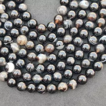 Бусины из агата в черную полоску, круглые свободные бусины из натурального драгоценного камня, бусины из камня 6 мм, 8 мм, 10 мм, бусины длиной 14–15 дюймов. 6 MM 1 Strand Beads