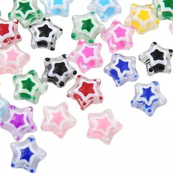 Бусины из хрусталя, прозрачные, расписанные вручную, масляные, пентаграмма, свободные, разделительные бусины для изготовления ювелирных изделий, браслета, ожерелья своими руками розовый