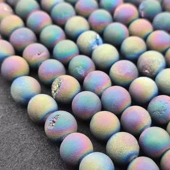 Бусины из натурального драгоценного камня Друзи Агат, разноцветные гладкие круглые, матовая поверхность, бусины размером 6 мм, 8 мм, 10 мм, полная нить 14-15 дюймов, отлично подходят для изготовления ювелирных изделий 6 MM 1 Strand Beads