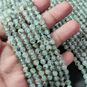 Бусины из натурального драгоценного камня пренита, круглые зеленые рутилированные бусины класса AA, размер 6 мм, 8 мм, 10 мм, полная нить 14–15 дюймов. 6 MM 1 Strand Beads