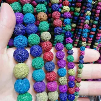 Бусины из натурального камня лавы диаметром 6/8/10 мм разных цветов, окрашенные круглые драгоценные камни, зеленые, синие, фиолетовые, красные бусины 6mm-35pcs чёрный