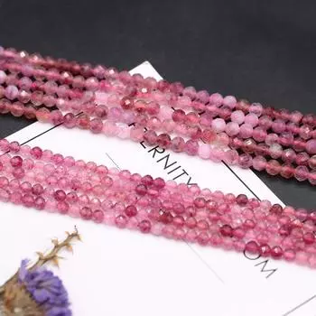 Бусины из натурального камня Рубин Розовый Кварц Турмалин Круглые граненые бусины для изготовления ювелирных изделий DIY Ожерелье Браслет Серьги Аксессуар 4mm