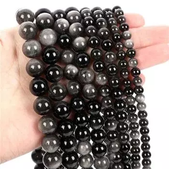 Бусины из натурального камня, серебристые бусины из обсидиана для изготовления ювелирных изделий, браслет «сделай сам», 4, 6, 8, 10 мм 4mm-40pcs