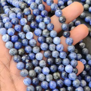 Бусины из натурального содалита, качественные гладкие круглые бусины, размер камня 6, 8, 10 мм, бусины из драгоценных камней длиной 14–15 дюймов. 6 MM 1 Strand Beads