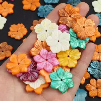 Бусины из натуральных ракушек с отверстием, бусины в форме красочных цветов в садовом стиле для рождественских принадлежностей своими руками - раскройте творческий потенциал в изготовлении украшений 21 мм 2Pcs/21mm