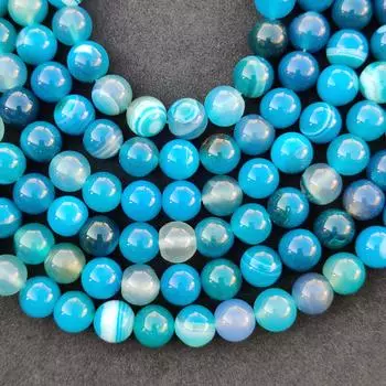 Бусины из окрашенного синего агата в полоску, размер 6 мм, 8 мм и 10 мм, круглые свободные бусины, полосатый драгоценный камень агата, бусины длиной 14–15 дюймов. 6 MM 1 Strand Beads