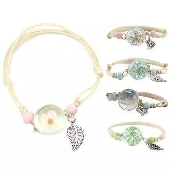 Бусины из перьев, сушеные цветы, глазурь, круглые подвески, женский плетеный браслет из веревки, подарок розовый